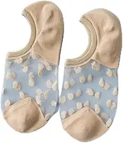 [generic] Soft Women Lace Boat Socks Invisible Socks 5 Pair Thin Crystal Glass Silk No Show Socks Knit Low Transparent Short Socks