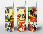 Multi Board Games for Tumbler, Ludo Chess Dominoes Checkers Backgammon, Straight 20oz Skinny Tumbler Wrap Sublimation