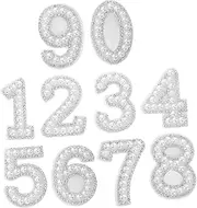 Angoily 10pcs DIY Number Patches Set Embroidery Stickers Imitation Pearls for Crafting Phones Laptops Bags Sparkling Accent