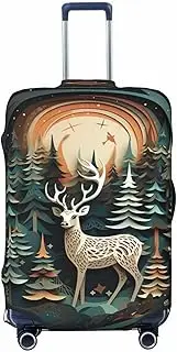 [CADREWY] Christmas Deer Print Travel Suitcase Cover Luggage Protector with Elastic Anti Scratch for Carry On, Black, Medium
