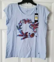 NWT Tommy Hilfiger Blue Womens Floral Tee T-Shirt Top Size M Medium