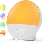 Upgraded Wake-up Light, Smart Sleep Alarm Clock for Kids Adults, Sunrise Sunset Simulation, 7 Natural Sound Machine,FM Radio, 7 Colors LED Night Light, Bedroom Decor Sleep Aid for Hard Sleepers