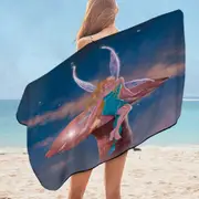 Fantasy Art Big Mushroom and Little Fairy Microfiber Beach Towel