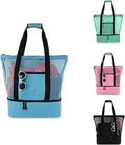 Mesh Beach Cooler Bag Tote,TOPIND Mesh Beach Bag with Detachable Zippered Insulated Cooler Bag for Picnic Pool Party Travel Summer (Blue)