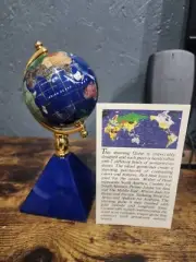 7 Semi-Precious Inlaid Gemstones Tabletop World Globe 7 Inches Tall
