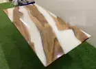 White Epoxy Resin Live Edge Cafeteria Bar Counter & Garden Handmade Top Table