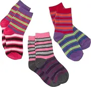 [Jefferies Socks] Little Girls' Stripe Triple Treat (Pack of 3) - Purple - 5-6.5
