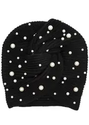 Lele Sadoughi Black Faux Pearl-embellished Ribbed Hair Turban ONE SIZE
