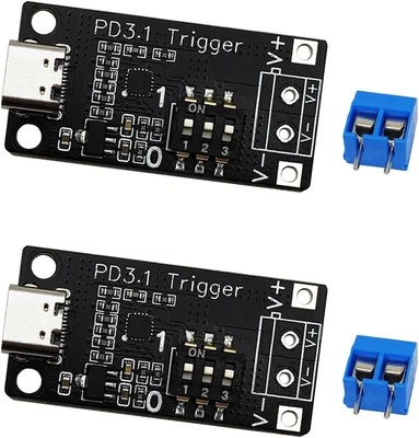 2PCS USB-C PD3.0/3.1 QC Trigger Module Female Input 5V 9V 12V 15V 20V Black