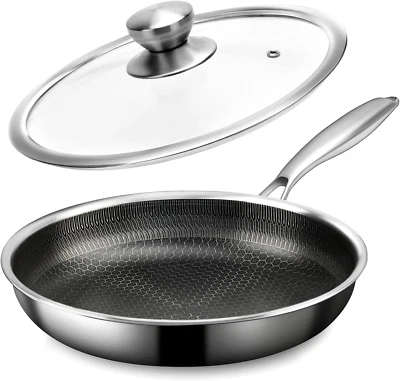 Stainless Steel Frying Pan with Lid, 8 Inch Honeycomb Non Stick Frying Pan, Smal