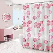 [BERYART] Bathroom Shower Curtain, Water Resistant Fabric with Hooks, Machine Washable, 40"x70", (Red Flower)