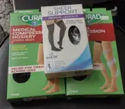 CURAD Thigh-High Compression Black Hosiery 20-30 Mmhg, Size B 2 PAIRS PLUS BONUS