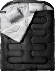 Double Sleeping Bag for Adults Mens with Pillow, XL Queen Size Two Person S...