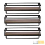 3 Set Wall Mounted Wine Rack Bottle Glass Holder Wood Rustic Floating Racks