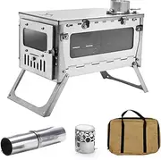 TOMOUNT Tent Stove Titanium Camping Stove, Portable Compact Titan Camping Cookware with Chimneys and Gloves, Wood Burner for Tents, Accommodations and Hiking