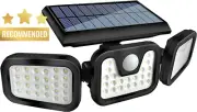 Solar Outdoor Lights 800 Lumens 74 LED Motion Sensor 3 Adjustable Heads IP65