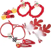 [VICASKY] 10Pcs Holiday Antler Hair Accessories Cute Reindeer Snowman Santa Clips for Christmas Parties Versatile Ponytail Holders and Barrettes for Women