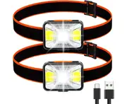 Lampe Frontale Puissante[Lot de 2], LED Torch Frontale USB Rechargeable 200 Lumens 5 Modes D'éclairage Lumière Blanche et Rouge, Etanche IPX5 pour Pêc
