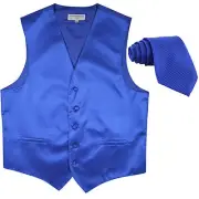 New formal men's tuxedo vest waistcoat & necktie horizontal stripes royal blue