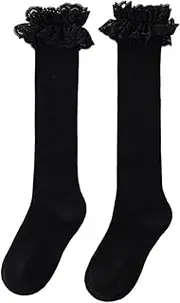 Mfacl Womens Socks Lolita Socks White Lace Lolita Socks Jk Socks Women's Mid-Tube Lace Japanese White Cotton Socks (Color : Black, Size : One Size)