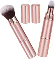 ASAKKURA 2pcs Double Ended Retractable Makeup Brush with Protective Cap Portable Foundation and Blush Brush for Travel for Versatile Makeup Application Any Setting