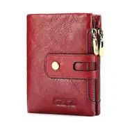 Men Women Retro Leather Tri-Fold Wallet Card Holder Double Zipper Purse