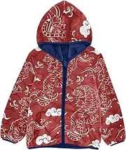 [GuoChe] Fleece Jacket Baby Boy Crawling Tigers Clouds Oriental Gold Red Toddler Girl Fall Jacket Navy Blue Girl Zip Up Jacket