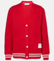 [Thom Browne] Thom Browne 4-Bar bouclé-trimmed cotton cardigan AU 16 red
