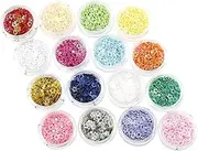 Gogogmee Holographic Glitter Nail Charms Nail Art Sequins 16 Boxes Set for Makeup