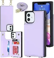 Cavor Wallet Crossbody for iPhone 11 Phone Case with Long Shoulder Lanyard Strap Credit Card Holder Magnetic PU Leather Protective Handbag Zipper Purse Kickstand Cover Women Girl-Light Purple