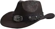 YFVFAGDMKV Classic Rolled Western Cowboy Hat Western Cowboy Hat for Men Women Faux Leather Vintage Cowgirl Costume Jazz Hat(2)