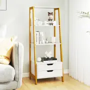 CostwayLadder Bookshelf with 4 Open Shelves and 2 Drawers-White