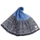 【Nina Ricci】雙色花朵典雅蕾絲純綿抗UV薄圍巾(藍色/夜藍色)