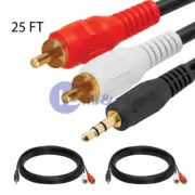 2x 25ft Aux Audio 3.5mm Stereo Male to 2 RCA Y CABLE FOR IPOD MP3