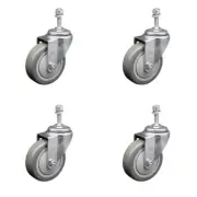 4 Inch SS Gray Polyurethane Wheel Swivel 3/8 Inch Threaded Stem Caster Set SCC