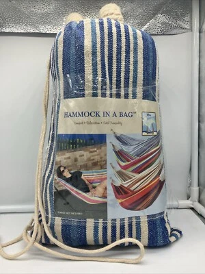 New Bliss Hammock In A Bag 220 Pound Indoor / Outdoor Blue Stripped - FREE SHIP!