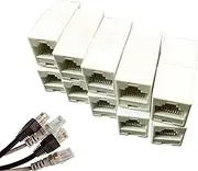 Ethernet Cable Coupler - Female to Female Ethernet Extender - 10x Network Double Straight Head LAN Cable Joiner, Modular Plug for Solid Wire and Standard