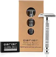 Parker 24C -Three Piece OPEN COMB Double Edge Safety Razor & 5 Shark Super Chrome Blades