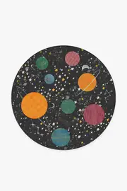 185' Round | Machine Washable Runner Rug | Kid & Pet Friendly | Indoor Rug | Outer Space Black Rug | Ruggable