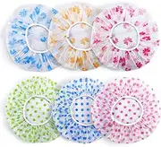 ASTIMESA 6 Pcs Colorful Shower Cap Reusable Waterproof, Plastic Hair Caps with Elastic Band, Cute Pattern Disposable Hair Cover Hat for Women Man Bathing Conditioner Spa Salon (5 colors)