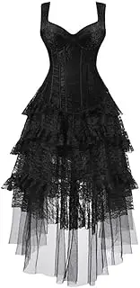 [Hengzhifeng] Romantic Goth Corset Steampunk Bustier with Lace skirt Dancewear Halloween Outfits Women