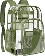 PAMANO Clear Backpack Transparent Heavy Duty Bookbag See Through Travel Pack for College Work Travel Security, Green