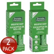 2 x Thursday Plantation Natural Organic Essential Eucalyptus Oil Roll On 9mL