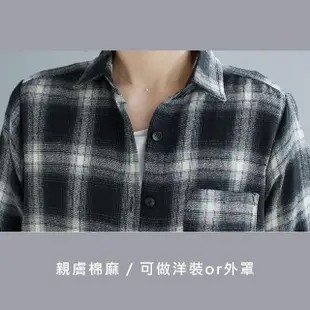 【ACheter】棉麻感格紋長袖襯衫式洋裝#100822(3色)
