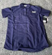 Magellan Women's XS Blue Fish Gear Button Up Relaxed Lake Fork SC Shirt NWT