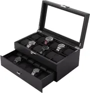 Carbon Fiber Watch Box with Drawer - Double Deck Display for Men