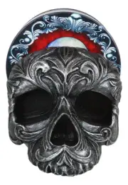 Ebros Barocco Tribal Tooled Gothic Skull Coaster Figurine Holder With 4 Coasters