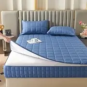 Double Mattress Cover Zipped Customizable Quilted Mattress Protector Single/Small Double/King Bed Mattress Topper Cover Fully Total Encasement Cover Anti-dust Washable Fitted Sheet(120x190+25cm,Blue B