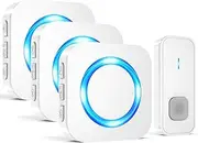 SURFOU Wireless Bell 3 Plug-in Receivers 400 m Wireless Range Wireless Bell Front Door Outdoor Waterproof Doorbell Wireless with 55 Ringtones, 5 Volumes, Flashing LED, White