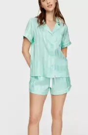 BNWT Peter Alexander Aqua SHORT Satin PJ Set Size L Ladies